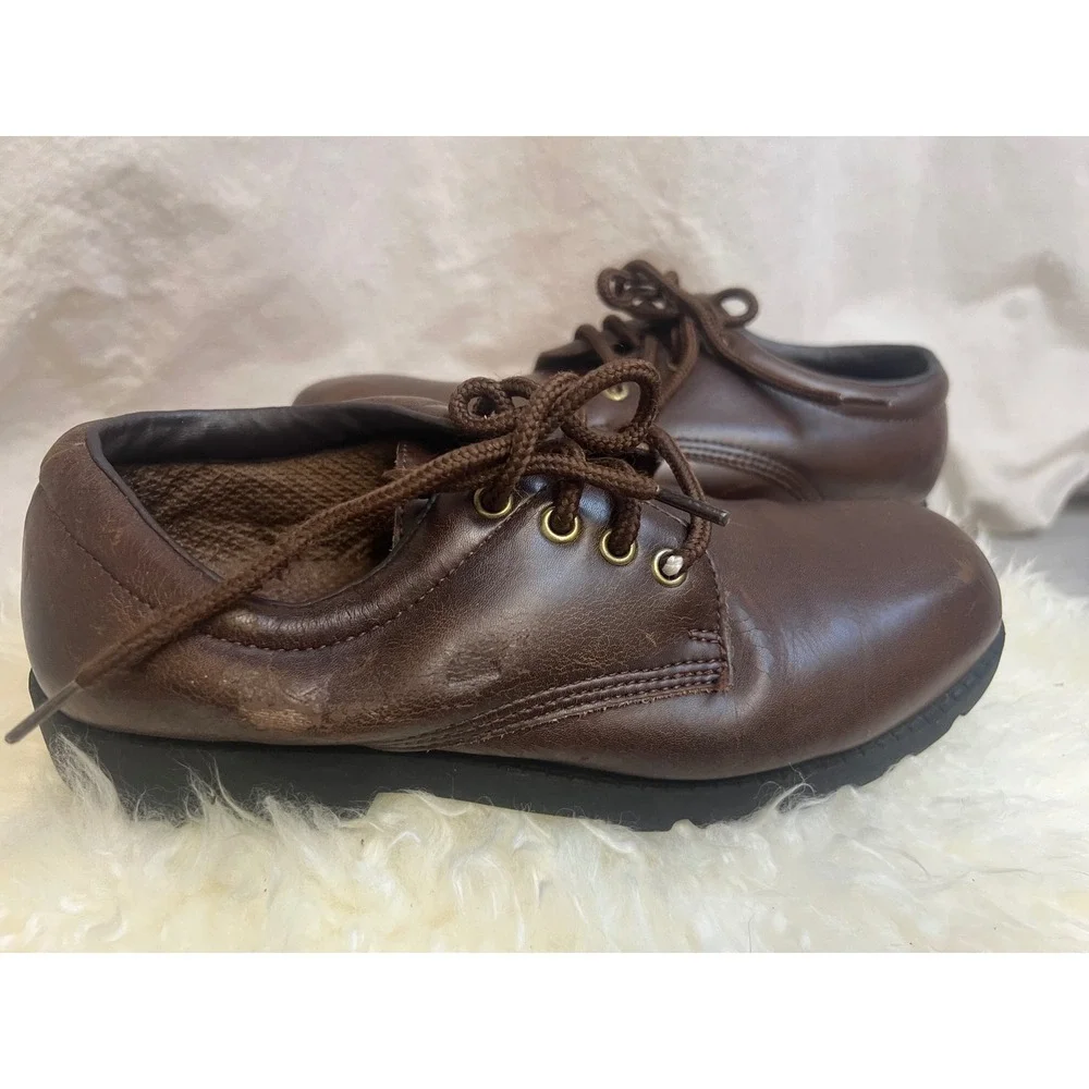 Retro Hush Puppies Brown‎ Leather Oxford Shoes Sz 5.5 Lug Sole H30330 Workwear